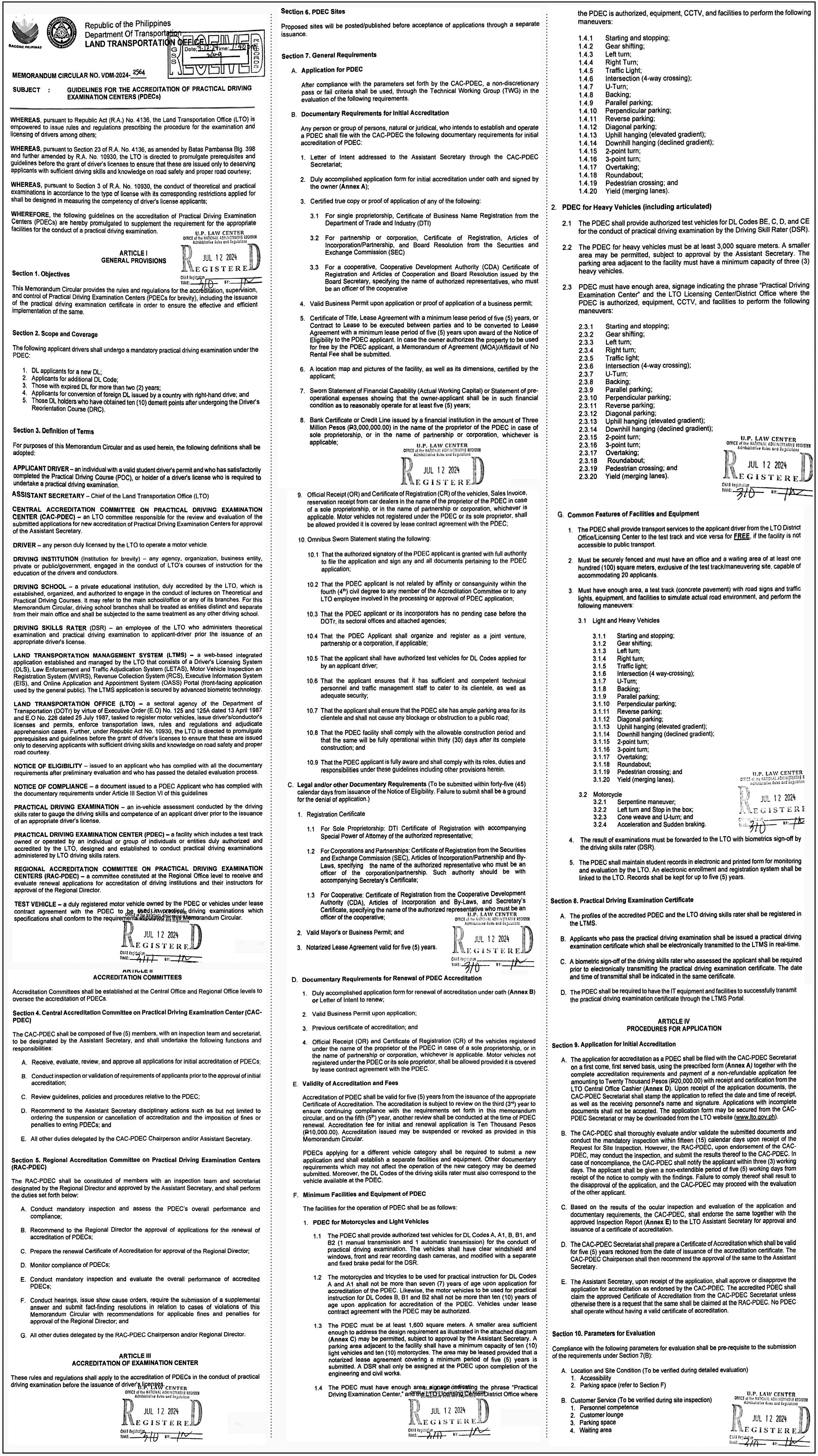 LTO Memorandum Circular No. VDM-2024-2564